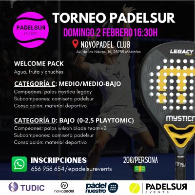 poster del torneo TORNEO PADELSUR CATEGORIAS C: MEDIO/MEDIO-BAJO Y D: BAJO