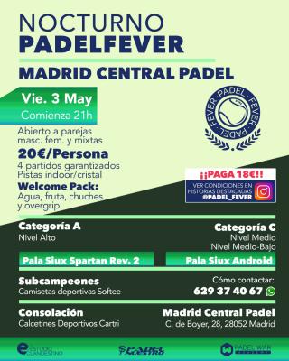 poster del torneo NOCTURNO PADEL FEVER - ABIERTO A PAREJAS MASC, FEM Y MIXTAS