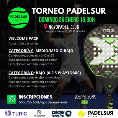 poster del torneo TORNEO PADELSUR CATEGORIAS C: MEDIO/MEDIO-BAJO Y D: BAJO