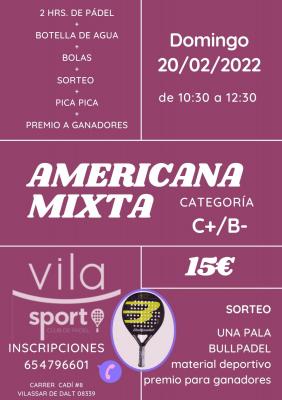 poster del torneo AMERICANA MIXTA VILASPORT FEBRERO 20-2-22