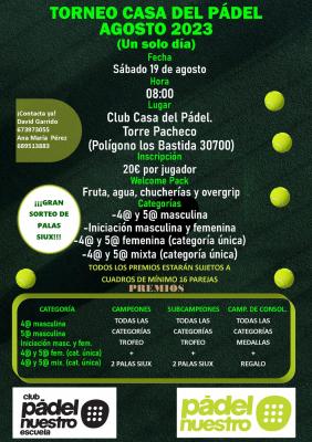 poster del torneo TORNEO CASA DEL PADEL AGOSTO 2023