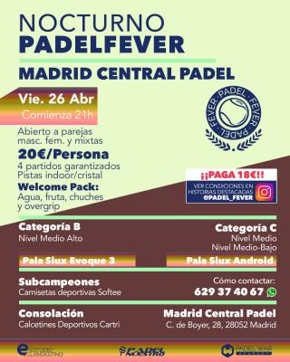 poster del torneo NOCTURNO PADEL FEVER - ABIERTO A PAREJAS MASC, FEM Y MIXTAS