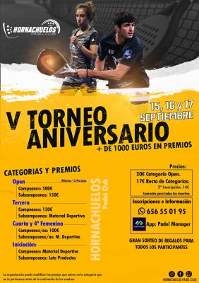 poster torneo V ANIVERSARIO HORNACHUELOS PADEL CLUB
