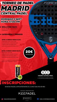 poster del torneo TORNEO KEEPADEL DOMINGO 3 DE SEPTIEMBRE & MADRID CENTRAL PADEL