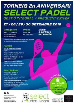 poster del torneo TORNEIG 2n ANIVERSARI SELECT PÀDEL