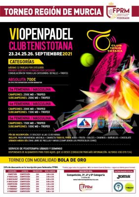 poster del torneo VI OPEN PÁDEL CLUB TENIS TOTANA