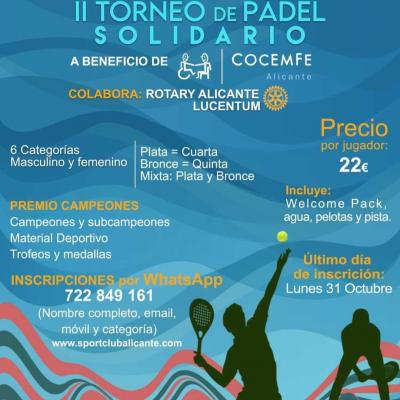 poster del torneo II TORNEO DE PÁDEL SOLIDARIO A BENEFICIO DE COCEMFE ALICANTE
