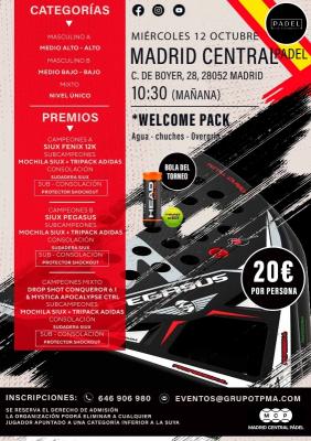 poster del torneo TORNEO MAÑANERO MIERCOLES 12 OCTUBRE & MADRID CENTRAL PADEL