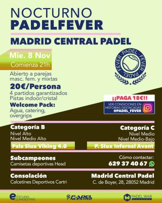 poster del torneo NOCTURNO PADEL FEVER - CATEGORÍAS B Y C (ABIERTO A PAREJAS MASCULINAS, FEMENINAS Y MIXTAS)