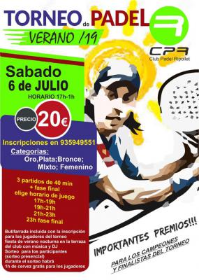 poster del torneo TORNEO DE PADEL VERANO/19