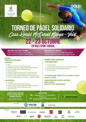 poster del torneo TORNEO DE PÁDEL SOLIDARIO CASA RONALD MCDONALD MÁLAGA- VERISK