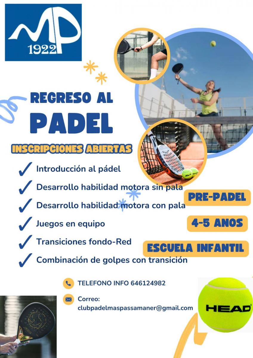 cartel clases de padel ESCUELA DE PADEL INFANTIL DE 4-5 AÑOS