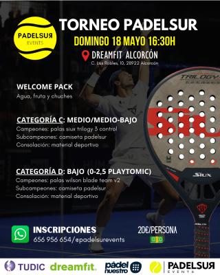 poster del torneo TORNEO PADELSUR CATEGORIAS C: MEDIO/MEDIO-BAJO Y D: BAJO