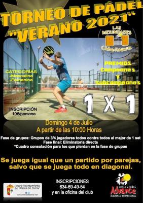 poster del torneo TORNEO PÁDEL 1X1 ESPECIAL VERANO 2021