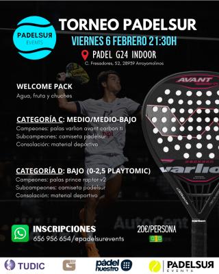 poster torneo NOCTURNO PADELSUR CATEGORIAS C: MEDIO/MEDIO-BAJO Y D: BAJO