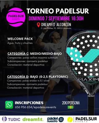 poster torneo TORNEO PADELSUR CATEGORIAS C: MEDIO/MEDIO-BAJO Y D: BAJO