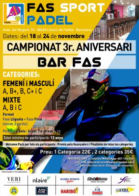 poster del torneo CAMPIONAT 3ER ANIVERSARI BAR FAS