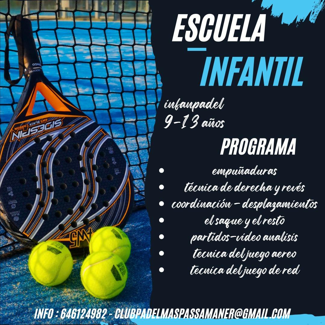 cartel clases de padel ESCOLA INFANTIL DE 9 - 13 ANYS