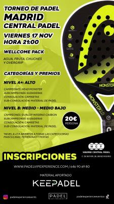 poster del torneo TORNEO KEEPADEL VIERNES 17 DE NOVIEMBRE & MADRID CENTRAL PADEL