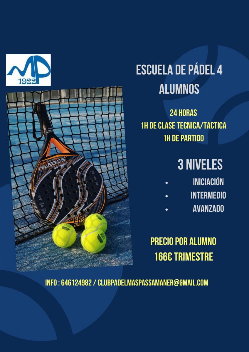 cartel clases de padel ESCUELA DE PADEL 4 ALUMNOS MAÑANAS