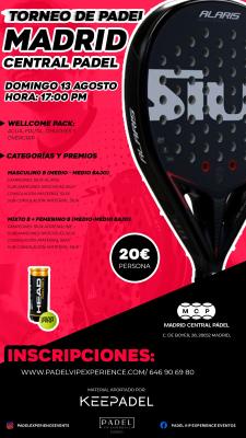 poster del torneo TORNEO KEEPADEL DOMINGO 13 DE AGOSTO & MADRID CENTRAL PADEL