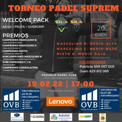 poster del torneo TORNEO PISTAS CUBIERTAS PADEL SUPREM (MASCULINO Y MIXTO)
