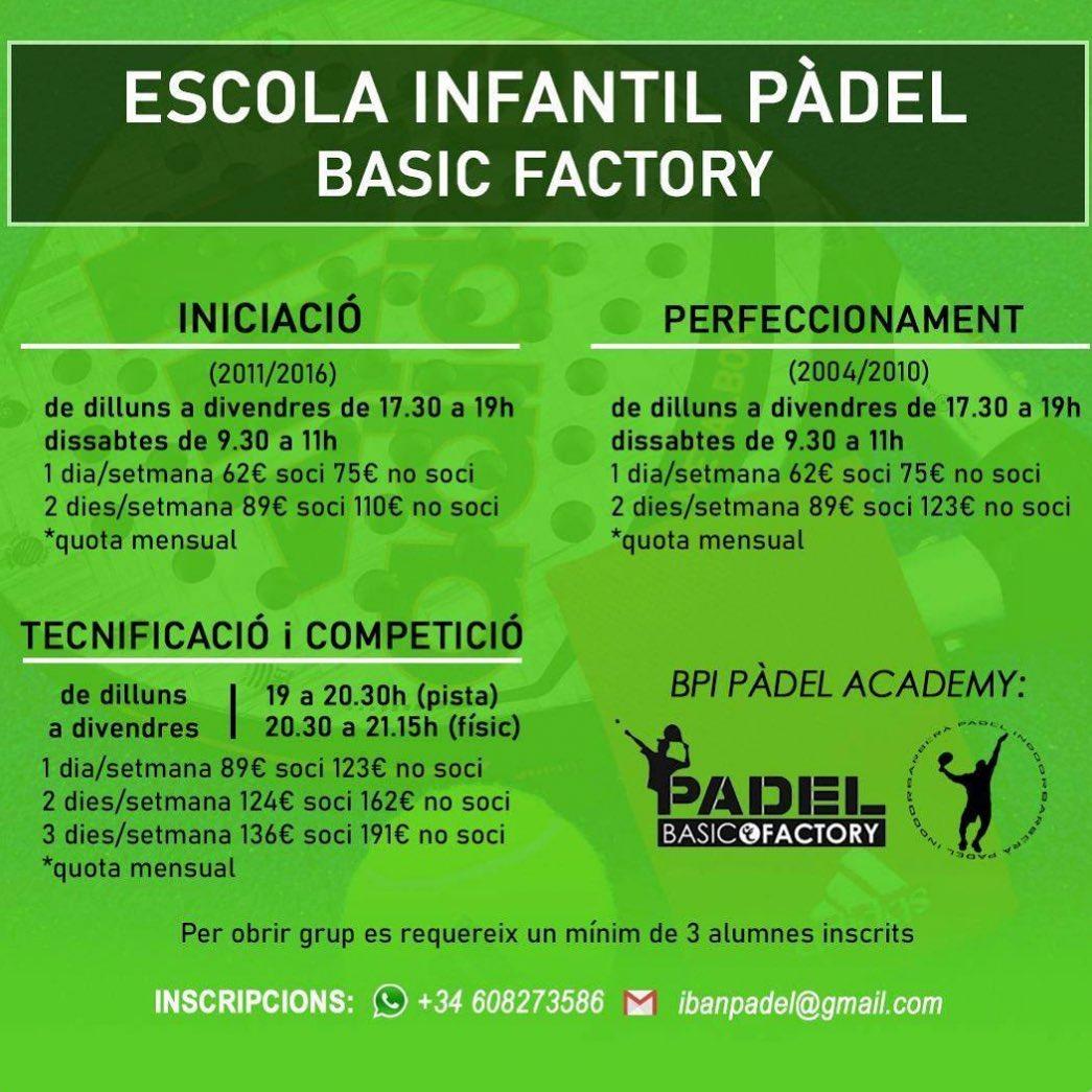 cartel clases de padel ESCOLA INFANTIL DE PÀDEL