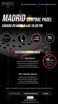 poster del torneo TORNEO SABADO 29 DE ABRIL & MADRID CENTRAL PADEL