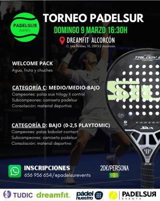 poster del torneo TORNEO PADELSUR CATEGORIAS C: MEDIO/MEDIO-BAJO Y D: BAJO