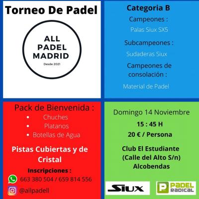 poster del torneo TORNEO ALL PADEL MADRID