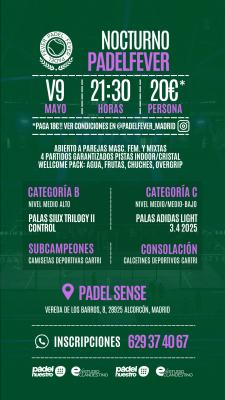 poster torneo NOCTURNO PADEL FEVER - MASCULINO, FEMENINO Y MIXTO (B Y C)