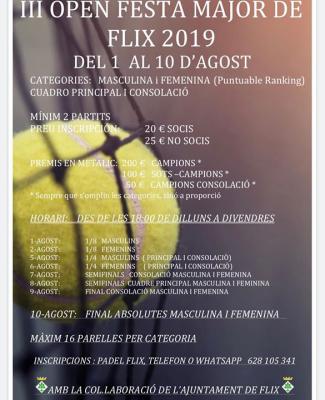 poster torneo III OPEN FESTA MAJOR DE FLIX 2019