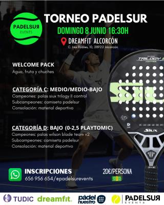 poster del torneo TORNEO PADELSUR CATEGORIAS C: MEDIO/MEDIO-BAJO Y D: BAJO