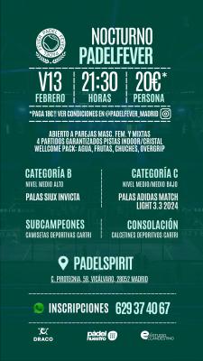poster del torneo NOCTURNO PADEL FEVER & PADELSPIRIT (B & C)