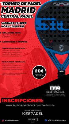 poster del torneo TORNEO KEEPADEL NOCTURNO VIERNES 22 DE SEPTIEMBRE & MADRID CENTRAL PADEL