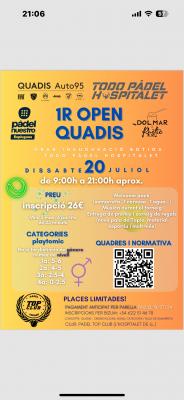 poster torneo 1R OPEN QUADIS - TODO PÁDEL HOSPITALET