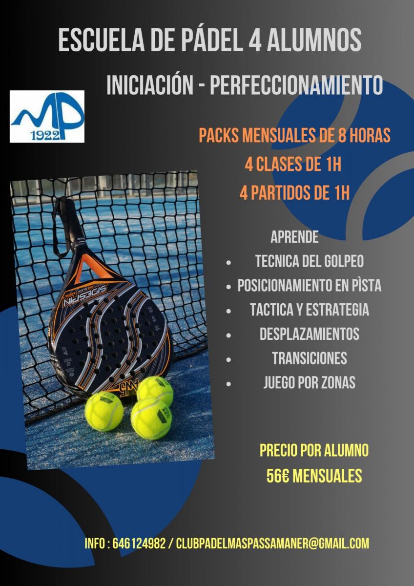 cartel clases de padel ESCUELA DE PADEL 4 ALUMNOS