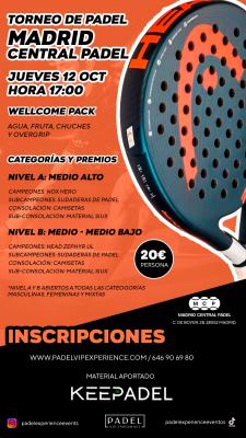 poster del torneo TORNEO KEEPADEL JUEVES 12 DE OCTUBRE & MADRID CENTRAL PADEL