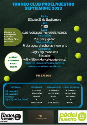 poster del torneo TORNEO CLUB PADELNUESTRO SEPTIEMBRE 2023