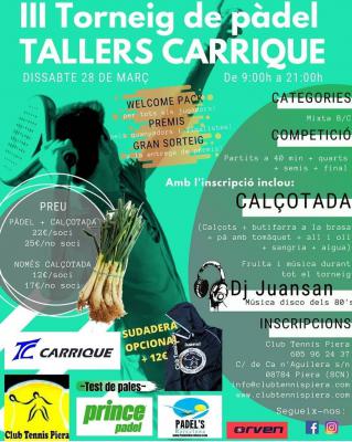 poster del torneo III TORNEIG DE PADEL TALLERS CARRIQUE