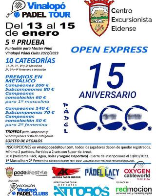poster del torneo OPEN EXPRESS 15 ANIVERSARIO SECCIÓN PÁDEL CEE
