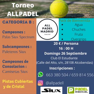 poster del torneo TORNEO ALLPADEL DOMINGO 26