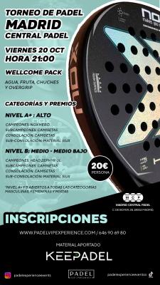 poster del torneo TORNEO KEEPADEL NOCTURNO VIERNES 20 DE OCTUBRE & MADRID CENTRAL PADEL