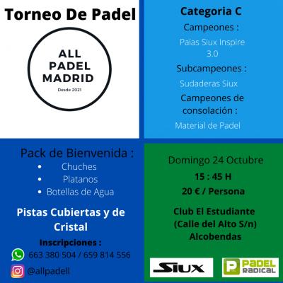 poster del torneo TORNEO ALLPADEL DOMINGO