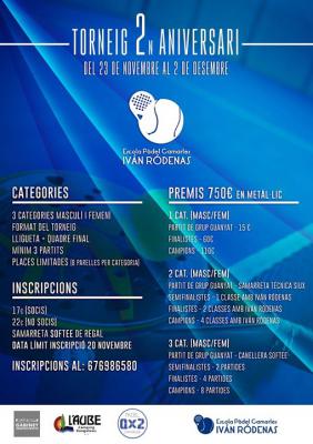 poster torneo 2n ANIVERSARI ESCOLA PÀDEL CAMARLES IVÁN RÓDENAS