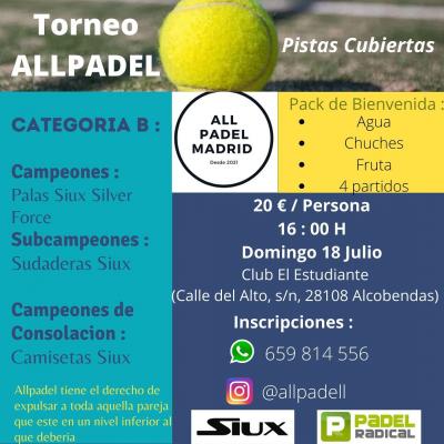 poster del torneo TORNEO ALLPADEL 18 JULIO