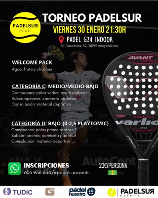 poster torneo NOCTURNO PADELSUR CATEGORIAS C: MEDIO/MEDIO-BAJO Y D: BAJO