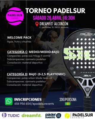 poster del torneo TORNEO PADELSUR CATEGORIAS C: MEDIO/MEDIO-BAJO Y D: BAJO