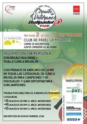 poster del torneo  III PRUEBA CIRCUITO DE VETERANOS BULLPADEL 2019