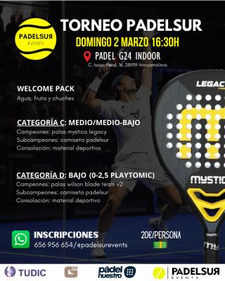 poster del torneo TORNEO PADELSUR CATEGORIAS C: MEDIO/MEDIO-BAJO Y D: BAJO